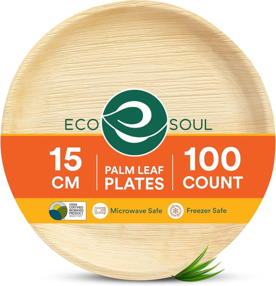 ECO SOUL 6" Round  Bamboo Like Disposable Plates 100 Pack Compostable