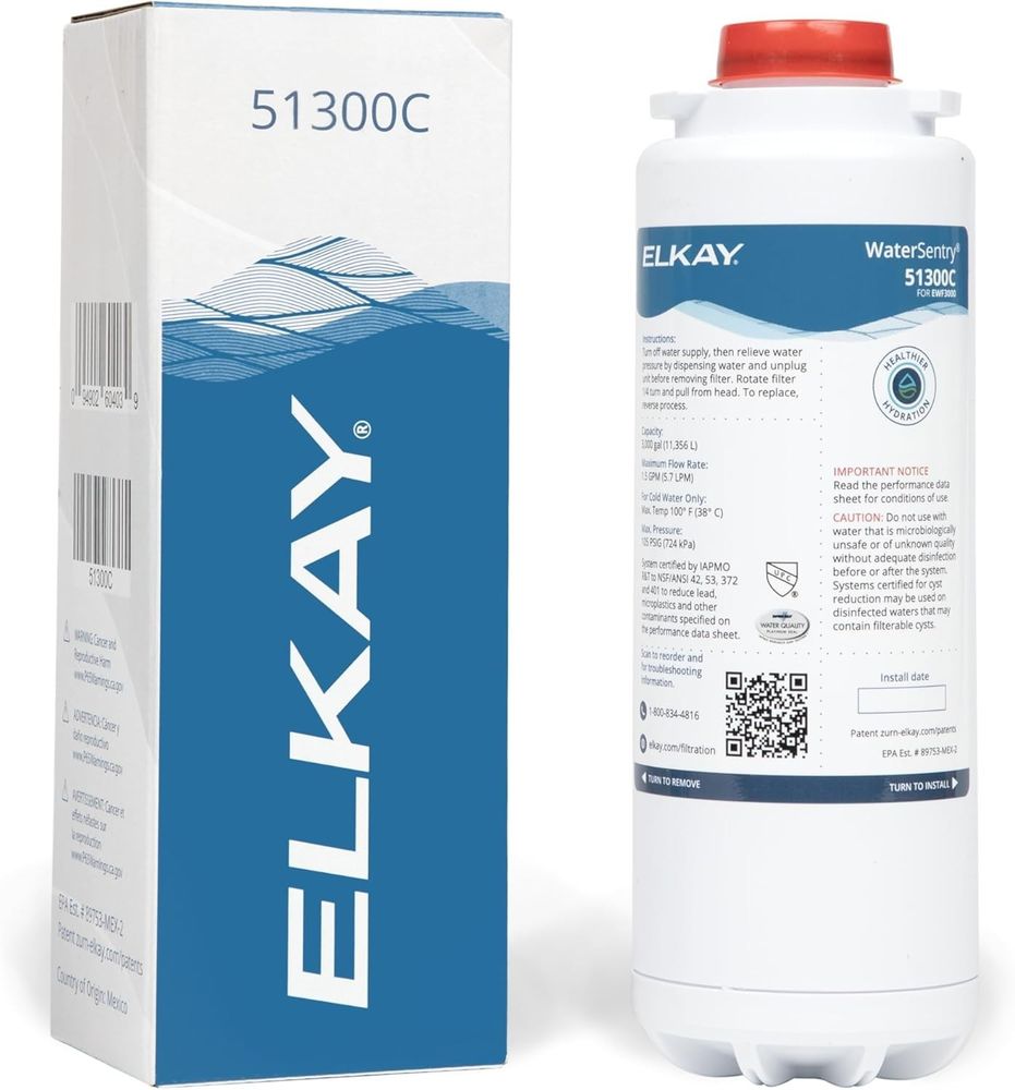 Elkay 51300C WaterSentry Lead + Microplastics NSF Filter Bottle Filler Single