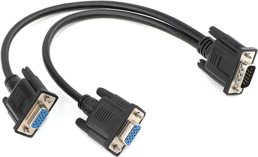 VGA 1M to 2F Y Splitter Adapter Cable 1ft Black No Extension