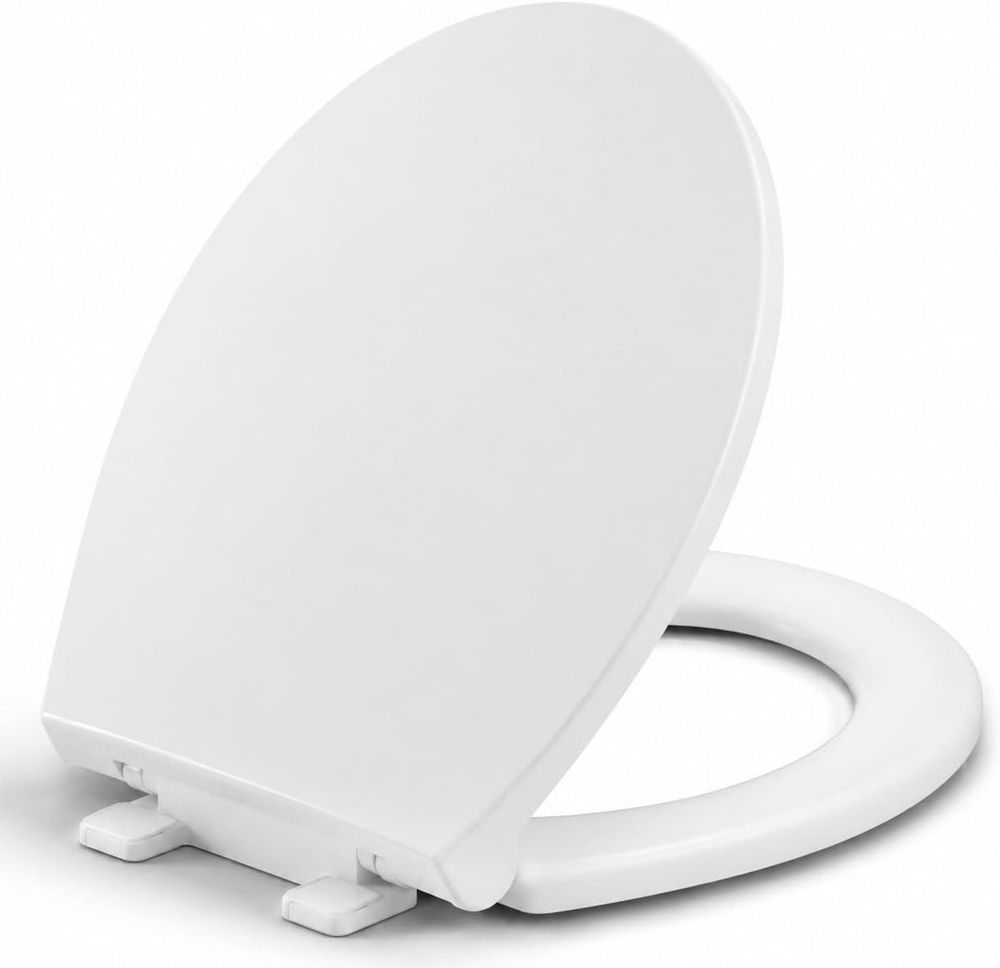 Round Toilet Seat 16.5" Soft Close No Slam Lid White Easy Install Durable