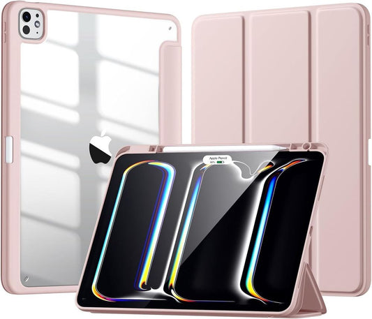 Kidopire Case iPad Pro 13 M5 2025 M4 2024 Clear Back Pencil Holder Pink Auto