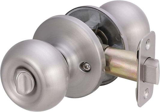 Amazon Basics Bedroom/Bathroom Door Knob With Lock Coastal Brass Satin Nickel