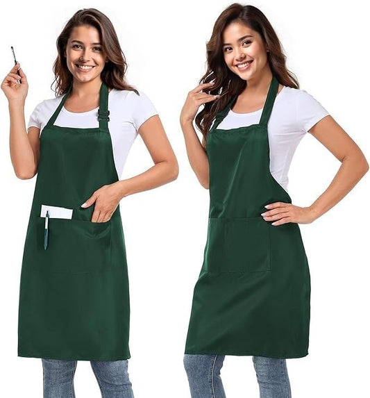 slqlgd 2-Pack Adjustable Bib Apron 2 Pockets Men Women Waterproof Chef Green