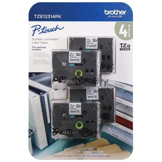 4 Pack Brother P-Touch TZe-123 Tape 12mm Blue on Clear Laminated