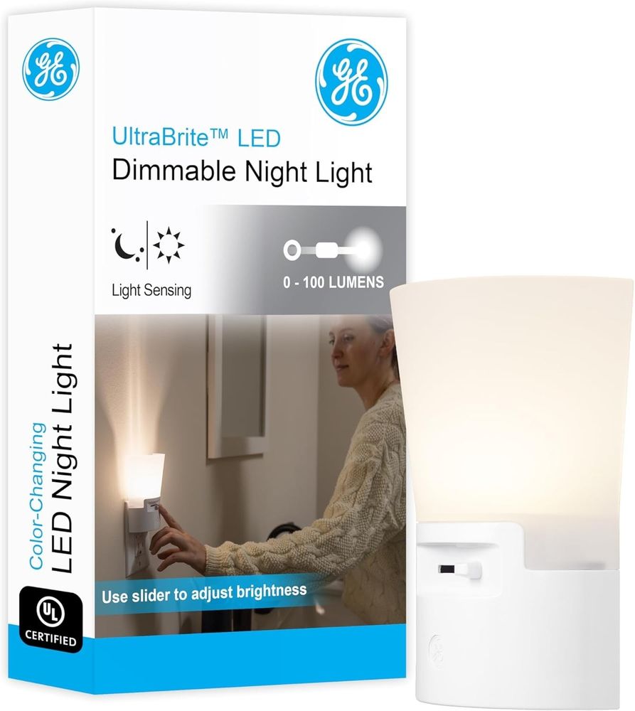 GE Ultrabrite 45123 Dimmable LED Sconce Night Light Dusk-to-Dawn Plug-In White
