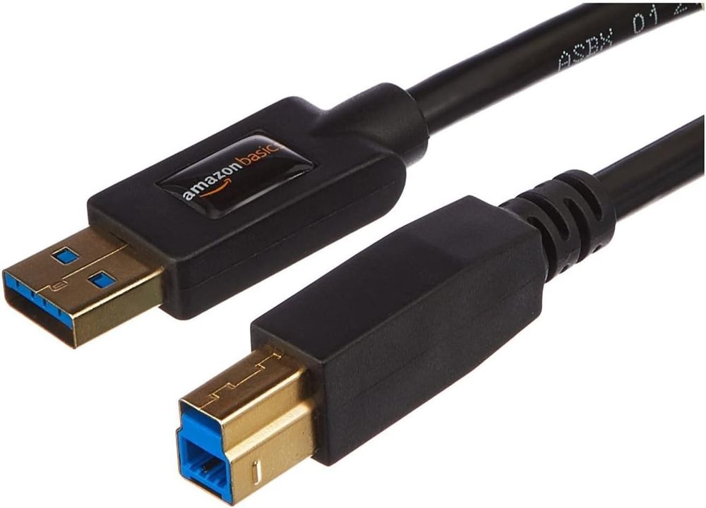 Amazon Basics USB-A to USB-B 3.0 Cable, 4.8Gbps High-Speed with Gold-Plated