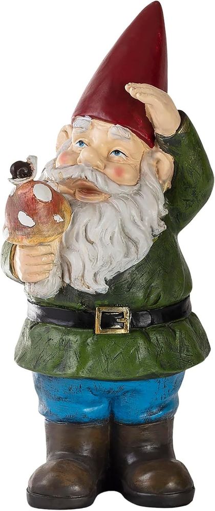 Alpine Corporation 12" Tall Outdoor Garden Gnome with Mushroom Yard Statue