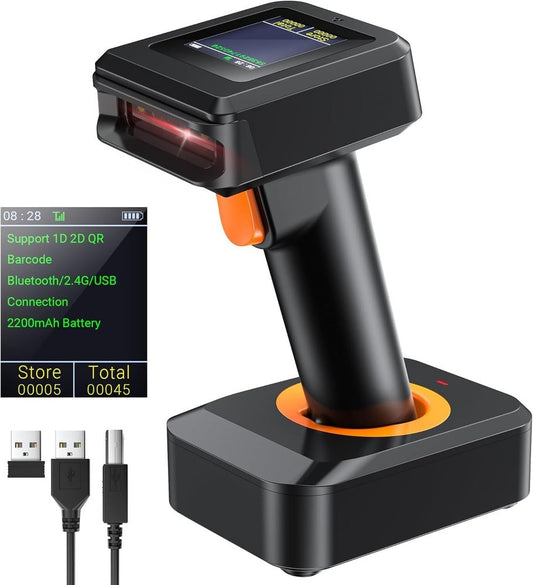 Tera Pro 1D 2D QR Wireless Barcode Scanner with Display Screen Battery Level ...
