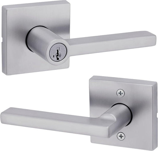 Kwikset Halifax Keyed Entry Door Lever Lock Satin Chrome SmartKey Pick-Resistant