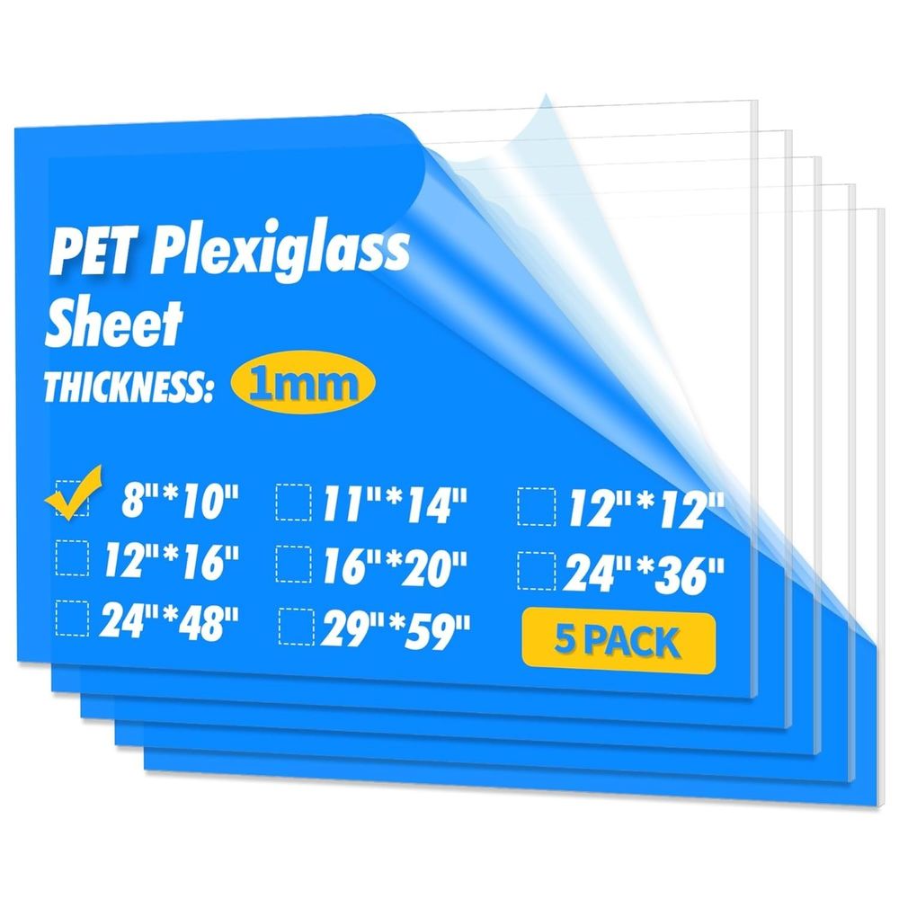 Art3d 5-Pack 8x10" PET Plexiglass Sheets Clear Flexible Plastic Picture Frame