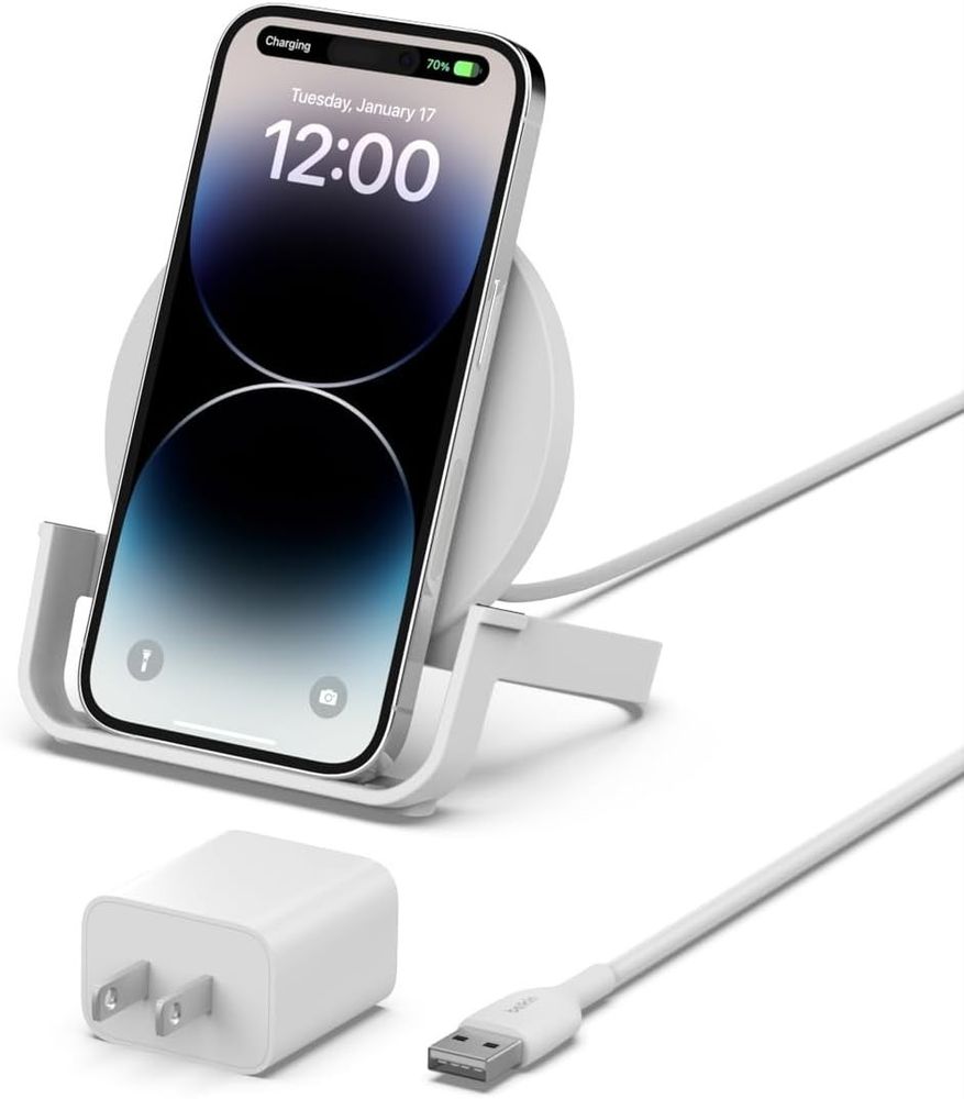Belkin 10W Qi Wireless Charger Stand Fast Charge for iPhone Samsung White