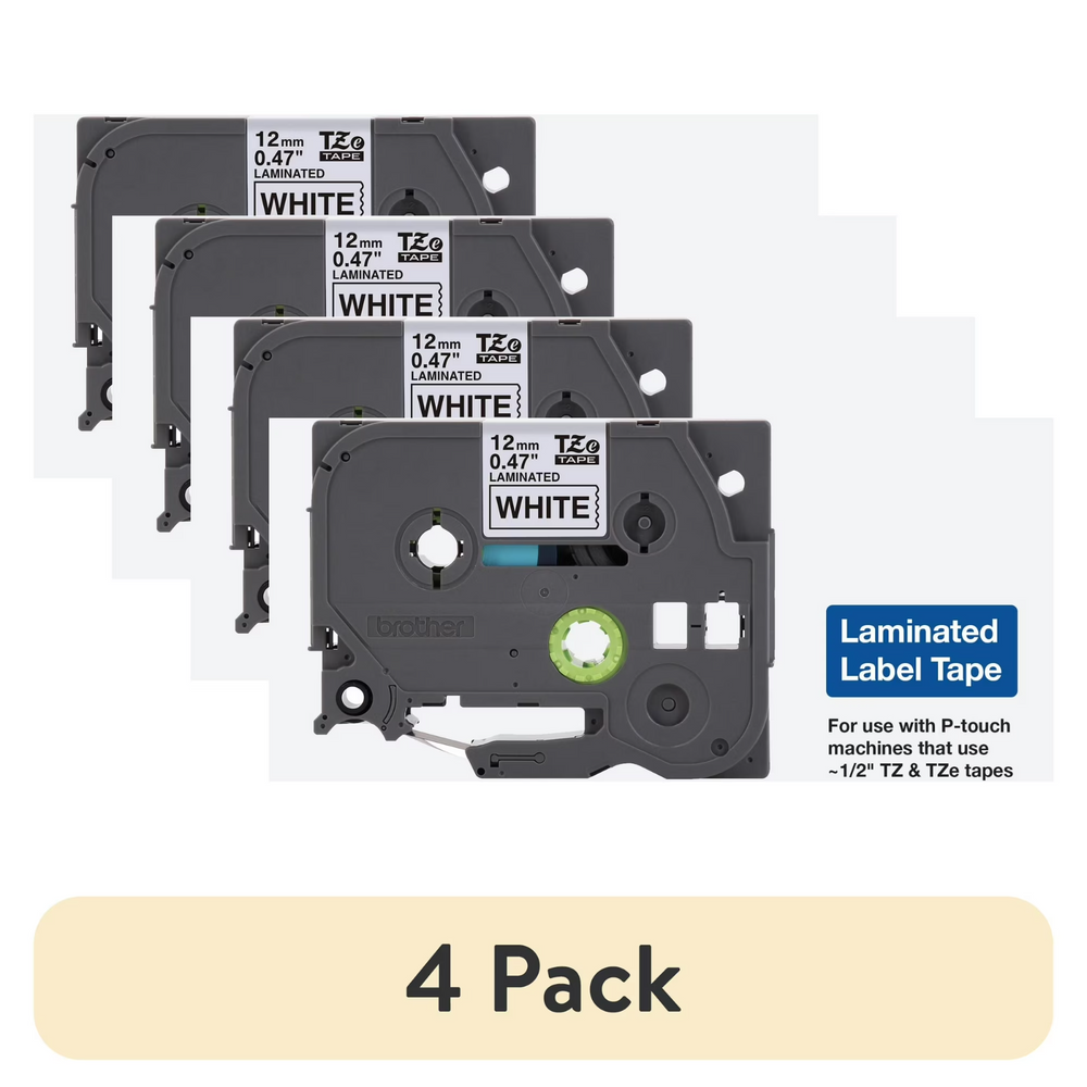 4 Pack Brother TZe-231 P-Touch Tape 12mm Black on White Laminated