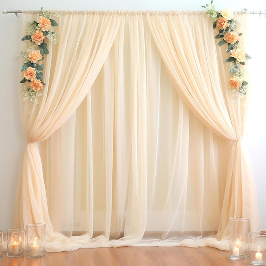 PARTISKY Champagne Tulle Backdrop Curtain 10x10ft Sheer Wedding Baby ShowerDecor
