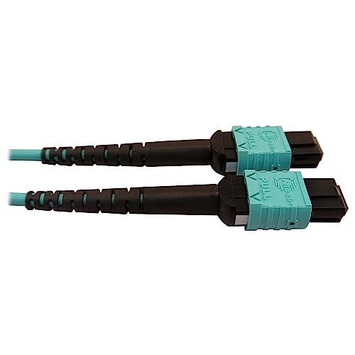 Tripp Lite 400GB Ethernet Fiber Optic Cable, Multimode 50/125 OM4 Cable, Plenum Rated, 24F MTP/MPO-PC to 2X 12F MTP/MPO-PC (F/F), 5m, Aqua (N846D-05M-24BAQ)