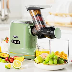 Juicer Machines, Orfeld Cold Press Juicer with 90% Juice Yield & Purest Juice, Easy Cleaning & Quiet Motor Masticating Juicer Machines for Vegetables and Fruits (Green)