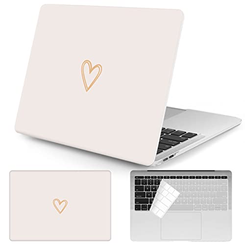 Seorsok Compatible with MacBook Pro 13 inch Case M2 2022,2020,2019-2016 Release（M1 A2338/A2289/A2251/A2159/A1989/A1706/A1708 Gold&Cute Heart Laptop Plastic Hard Case with Keyboard Cover,White