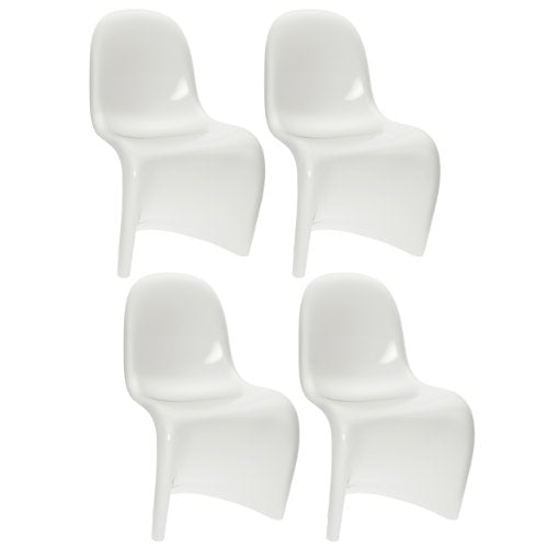 CorLiving Continuous Form Dining Chair, White Gloss, Set of 4