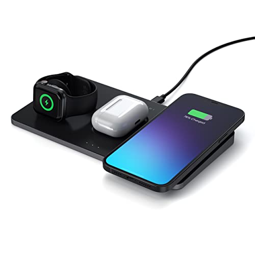 Satechi Trio Wireless Charger with Magnetic Pad –Qi Certified–Compatible with iPhone 13 Pro Max/13 Pro/13, iPhone 12 Pro Max/12 Pro/12, AirPods Pro/Gen 3, Apple Watch Ultra & Series 8/7/SE/6/5/4/3/2/1