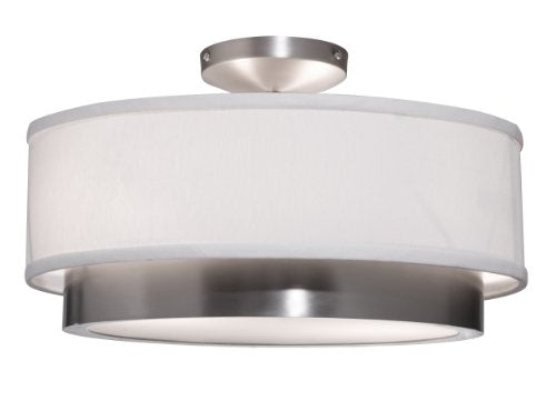 Artcraft Lighting Scandia Semi-Flush Mount Light, Brushed Nickel with White Linen Shade