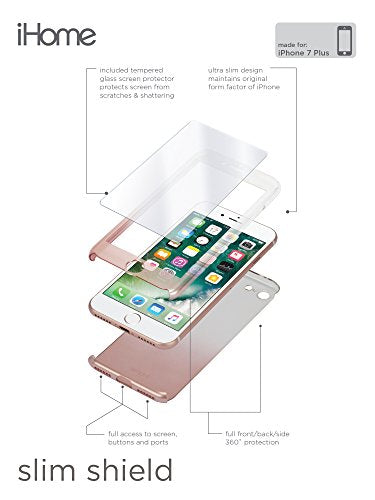 iHome - Ombre Slim Shield 360 Degree Protection with Tempered Glass Screen Protector for iPhone 7Plus/7s Plus (Rose Gold)