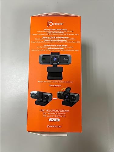 j5create 4K Wide Angle Webcam with Microphone/Privacy Cover for Video Conferencing, Streaming, Recording and Online Teaching, Supports Zoom, Skype, Teams, OBS and More (JVU430)