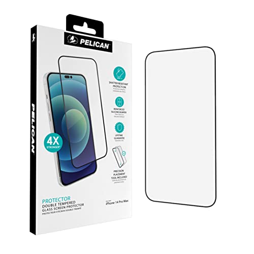 Pelican Protector Series iPhone 14 Pro Max Screen Protector - 6.7 Inch [Matte Finish] Durable Shatterproof 9H Tempered Glass Film with Anti Scratch, Smooth Touch, Silicone Bumpers for Easy Install