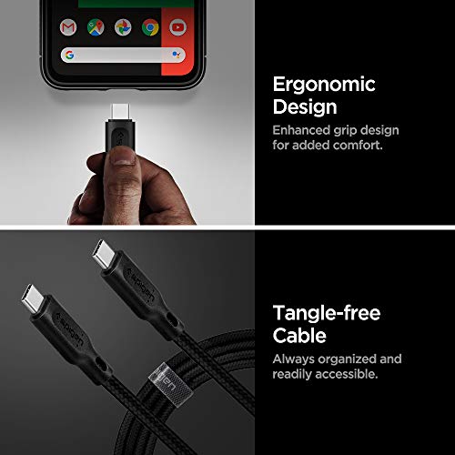 Spigen USB-C to C 2.0 Cable [60W & 480Mbps] [1.5m] Durable Cotton Braided Power & Data Transfer [ONLY USB C Compatible] with MacBook, iPad Pro 2018, Galaxy, Huawei, Pixel