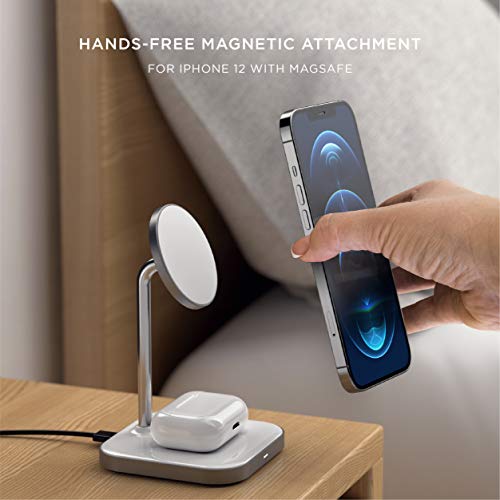 Satechi Aluminum 2-in-1 Magnetic Wireless Charging Stand – Compatible with iPhone 15 Pro Max/15 Pro/15/15 Plus, iPhone 14 Pro/14/14 Plus, AirPods Pro 2/1, AirPods Gen 3/2