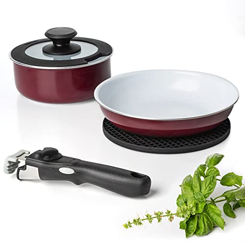 Aluminum Pots And Pans Set Nonstick, Removable Handle Cookware, Stackable Pots And Pans Set, Dishwasher safe, Induction Pots And Pans, Camping Cookware Set By Moss & Stone.