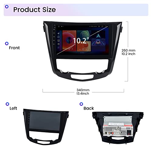 Roadanvi HD 10.2" 8G+128G Android Car Stereo for Nissan Rogue X-Trail Qashqai 2014 2015 2016 2017 2018 Carplay Android Auto Head Unit Bluetooth QLED Touch Screen Car Radio WiFi 4G LTE GPS Navigation