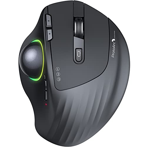 ProtoArc Wireless Trackball Mouse, 2.4G Bluetooth Ergonomic Rechargeable Rollerball