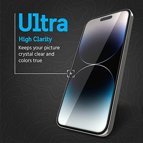 Pelican Protector Series iPhone 14 Pro Max Screen Protector - 6.7 Inch [Matte Finish] Durable Shatterproof 9H Tempered Glass Film with Anti Scratch, Smooth Touch, Silicone Bumpers for Easy Install