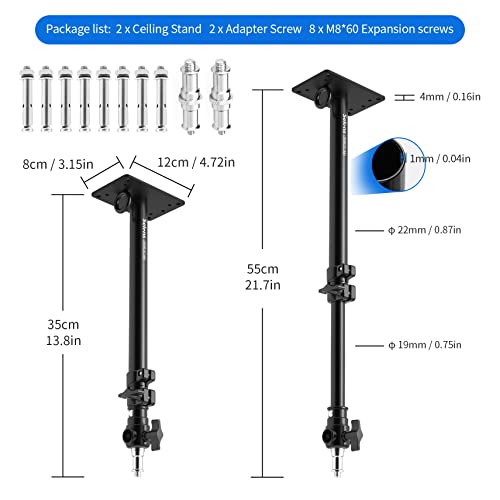 Selens Photography Camera Wall Mount Boom Arm, Ceiling Wall Mounting Up to 22inch for Photo Video Studio Strobe Light, Softbox, Overhead Mount, with 3/8 1/4 Thread, 2 Pack