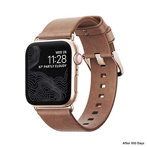 Nomad Modern Strap (Slim) for Apple Watch 40mm/38mm | Natural Horween Leather | Gold Hardware