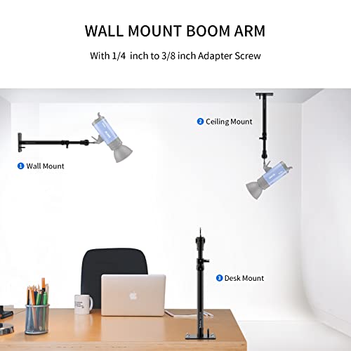 Selens Photography Camera Wall Mount Boom Arm, Ceiling Wall Mounting Up to 22inch for Photo Video Studio Strobe Light, Softbox, Overhead Mount, with 3/8 1/4 Thread, 2 Pack