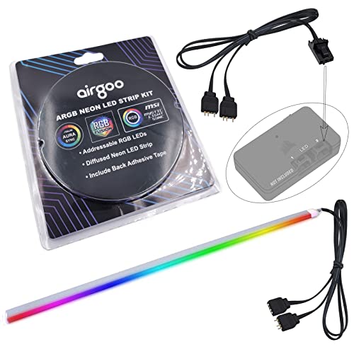 airgoo NEON Addressable RGB PC LED Strip, 1x16inch 30 LEDs Diffused LED Strip for 5V 3-pin Aura SYNC, Gigabyte RGB Fusion, MSI Mystic Light Sync, Corsair Lighting Node Pro and Corsair Commander PRO