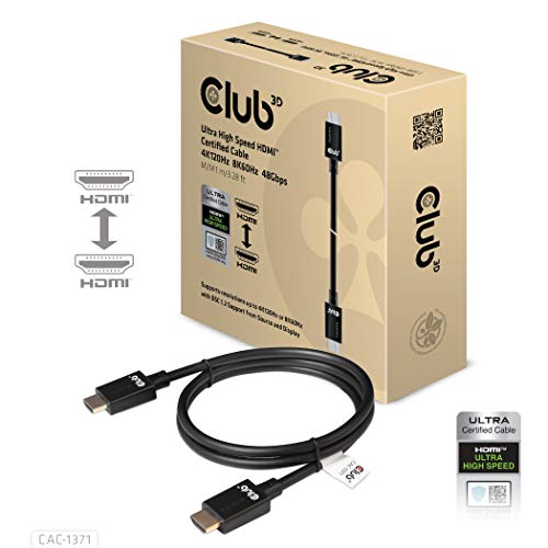 Club3D CAC-1372 Ultra Speed HDMI Cable 8K 60Hz Up to 10K 120Hz 2 Meter/6, 56 Feet Black, Male-Male