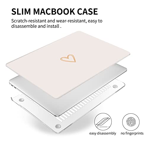 Seorsok Compatible with MacBook Pro 13 inch Case M2 2022,2020,2019-2016 Release（M1 A2338/A2289/A2251/A2159/A1989/A1706/A1708 Gold&Cute Heart Laptop Plastic Hard Case with Keyboard Cover,White