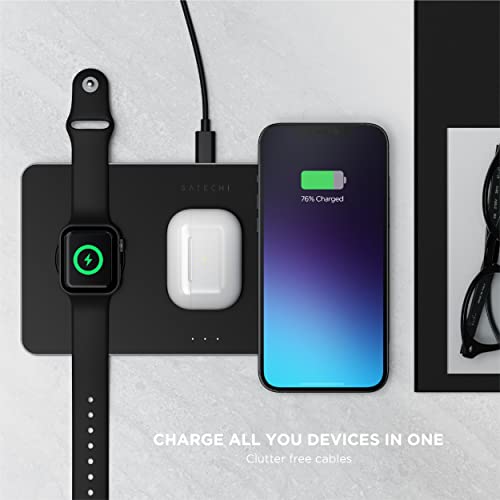 Satechi Trio Wireless Charger with Magnetic Pad –Qi Certified–Compatible with iPhone 13 Pro Max/13 Pro/13, iPhone 12 Pro Max/12 Pro/12, AirPods Pro/Gen 3, Apple Watch Ultra & Series 8/7/SE/6/5/4/3/2/1