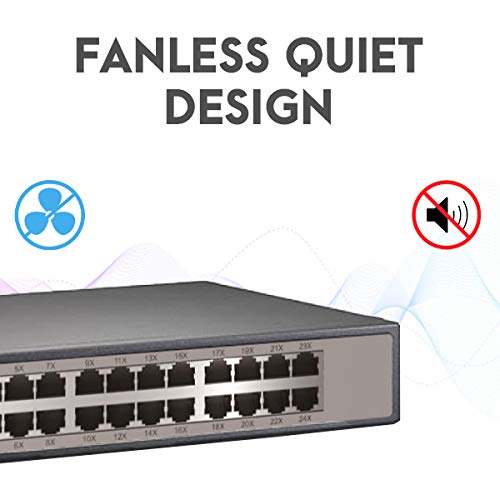 Netis 24 Port Unmanaged Gigabit Switch, Desktop Ethernet Splitter, Ethernet Hub, Plug and Play, Fanless Quite, Traffic Optimization, Sturdy Metal, Rack mountable with Included mounting Bracket