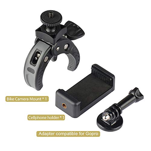 UTEBIT Camera Bike Mount Clamp with 1/4" Screw and Phone Clip for Bike, Bicycles, Gopro, Vehicles, Motorcycle, 360° Rotation Roll Bar Action Camera Cell Phone Handlebar Holder