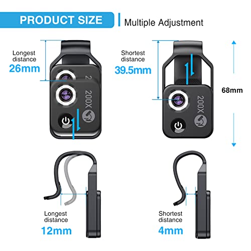 Microscope for Phone 200X Mini Universal Clip USB Pocket Microscope with Phone Microscope HD Optical Lens and Magnifying Digital Microscope for iPhone Android Phone with LED Ligth for Adult & Children