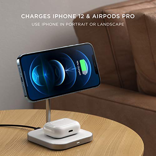 Satechi Aluminum 2-in-1 Magnetic Wireless Charging Stand – Compatible with iPhone 15 Pro Max/15 Pro/15/15 Plus, iPhone 14 Pro/14/14 Plus, AirPods Pro 2/1, AirPods Gen 3/2