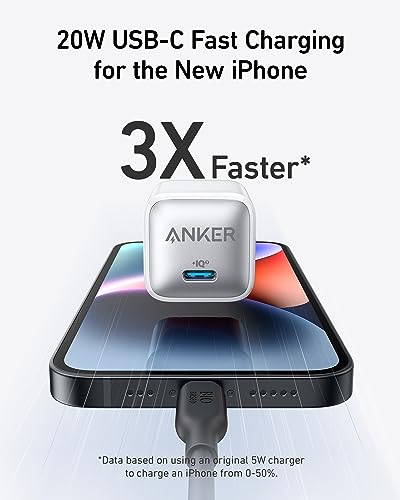 USB C Charger 20W, Anker 511 Charger (Nano Pro), PIQ 3.0 Durable Compact Fast Charger, Anker Nano Pro for iPhone 14/14 Plus/14 Pro/14 Pro Max, Galaxy, Pixel 4/3, iPad/iPad Mini (Cable Not Included)