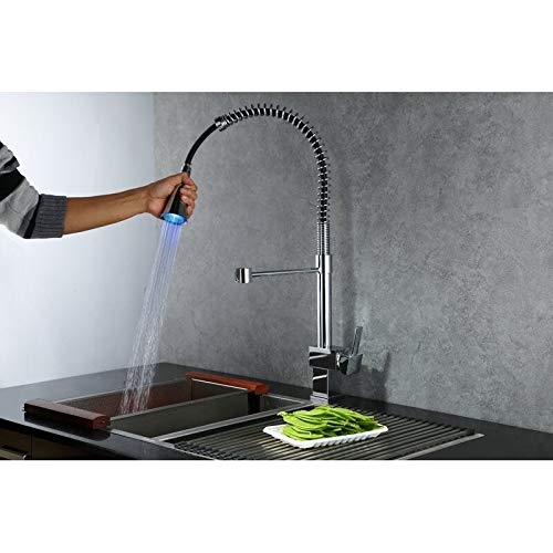 Sumerain S6046CL Single Handle Deck Mount LED Kitchen Faucet, Chrome