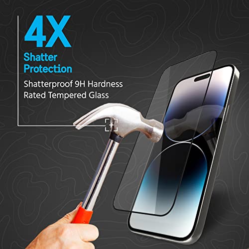 Pelican Protector Series iPhone 14 Pro Max Screen Protector - 6.7 Inch [Matte Finish] Durable Shatterproof 9H Tempered Glass Film with Anti Scratch, Smooth Touch, Silicone Bumpers for Easy Install