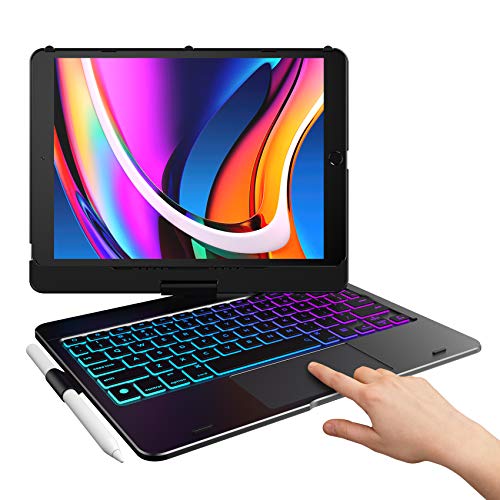 typecase Touch iPad 9th Generation Case with Keyboard (10.2", 2021), Trackpad, 10 Color Backlight, 360° Rotatable, Thin & Light for 8th Gen (2020), 7th Gen (2019), Air 3, Pro 10.5