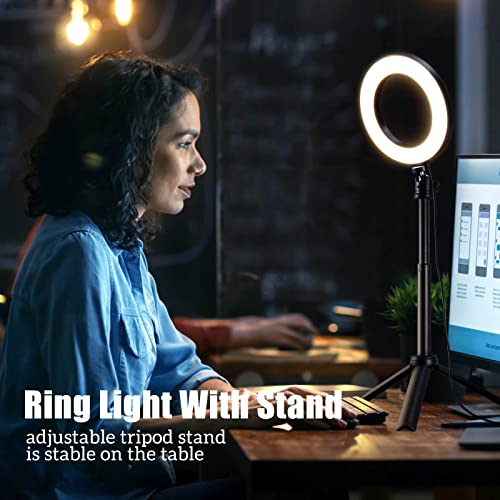 Selfie Ring Light for Zoom Meeting, Dimmable Desktop LED Circle Light with Tripod Stand, 6'' Lighting Kit Gifts for Live Streaming/Laptop Video Conference/Makeup/YouTube/Vlog/Video Recording