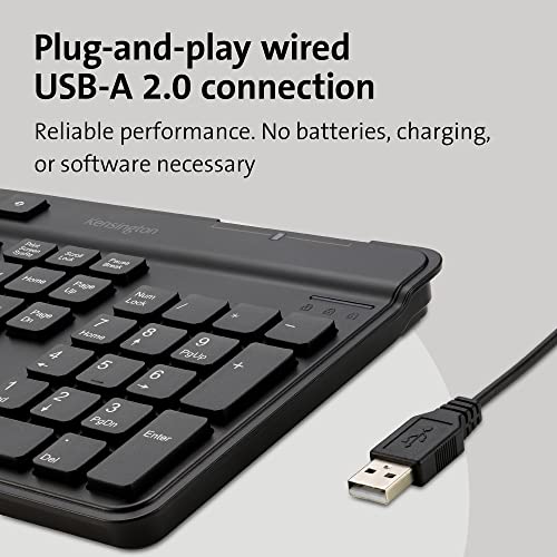 Kensington Simple Solutions Wired Keyboard with Smart Card Reader (CAC) (K55115US),Black