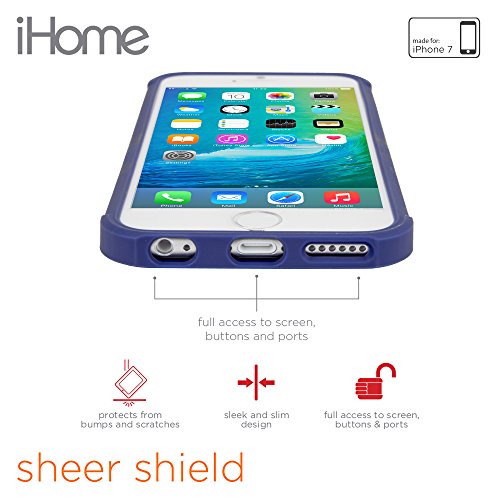 iHome Slip-Free Sheer 2.0 Case Cover for iPhone 7, Blue